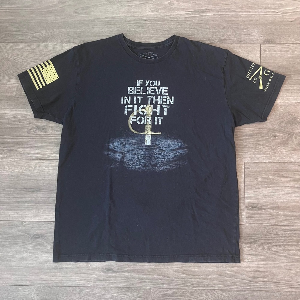 Grunt Style Mens XL Black Fight For It Graphic T-Shirt US Army Patriotic Tee
